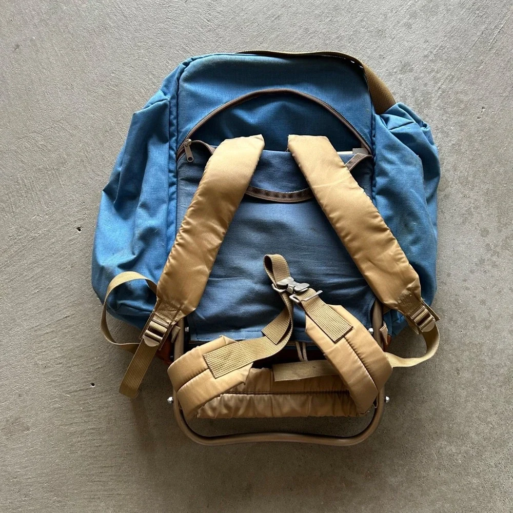 Vintage 70s JanSport K2 External Frame Backpack Blue Tan Hiking Pack Metal